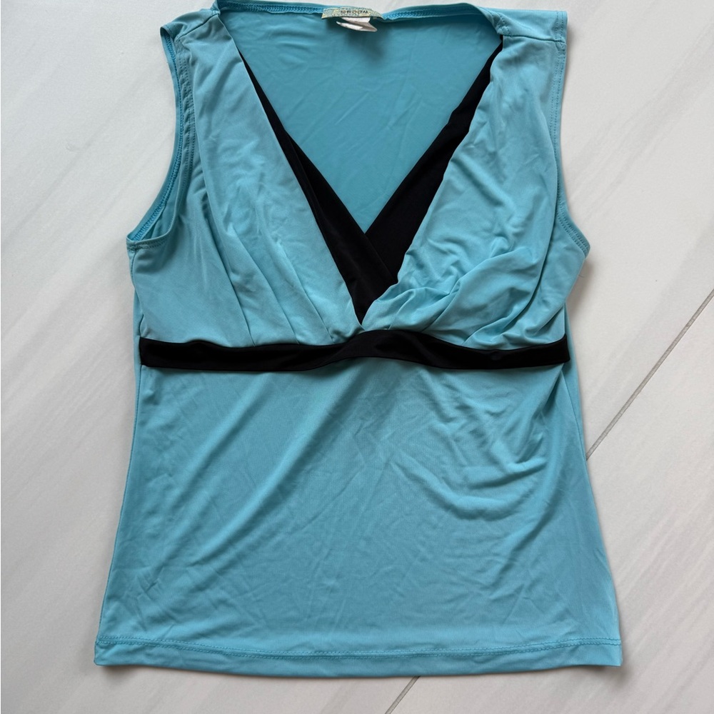 Blue and Black Sleeveless Top